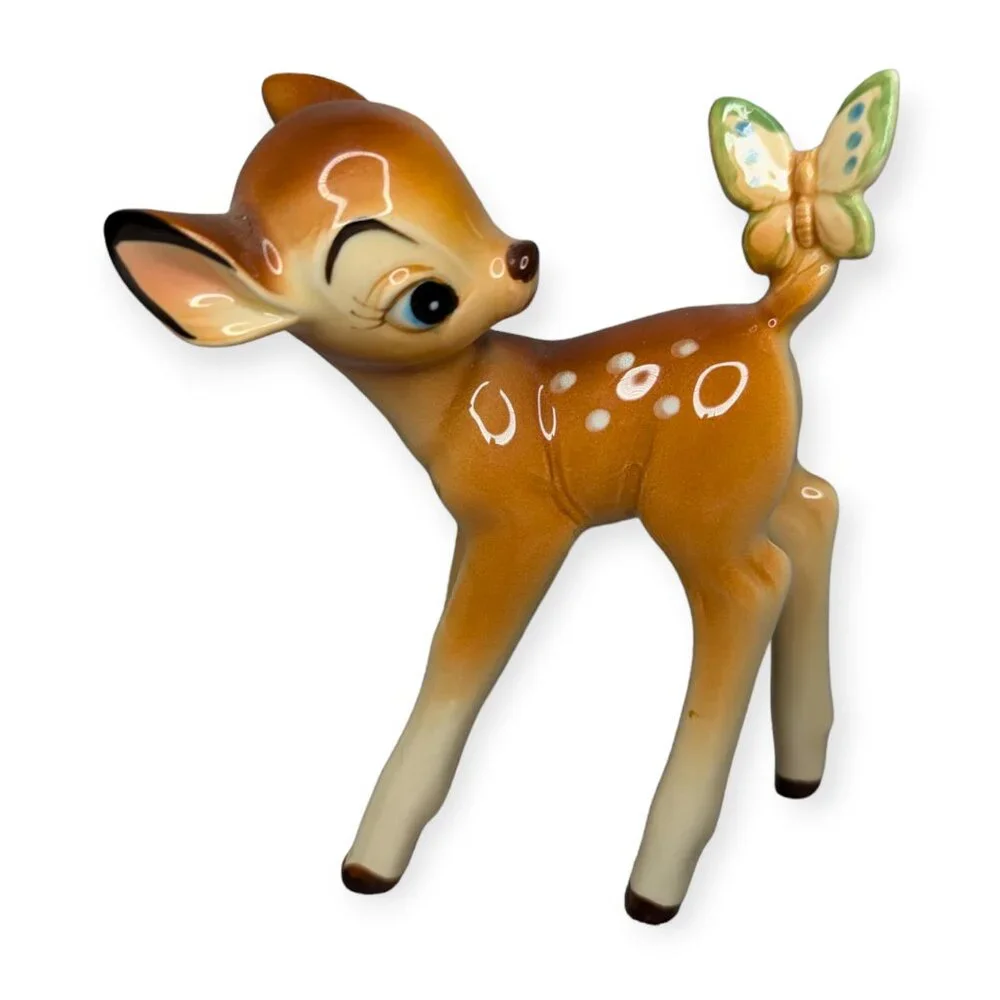 Vintage Walt Disney Productions Bambi w/ Butterfly Figurine Made in Japan